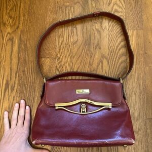 Etienne Aigner Red Leather Shoulder Bag with Gold Accents